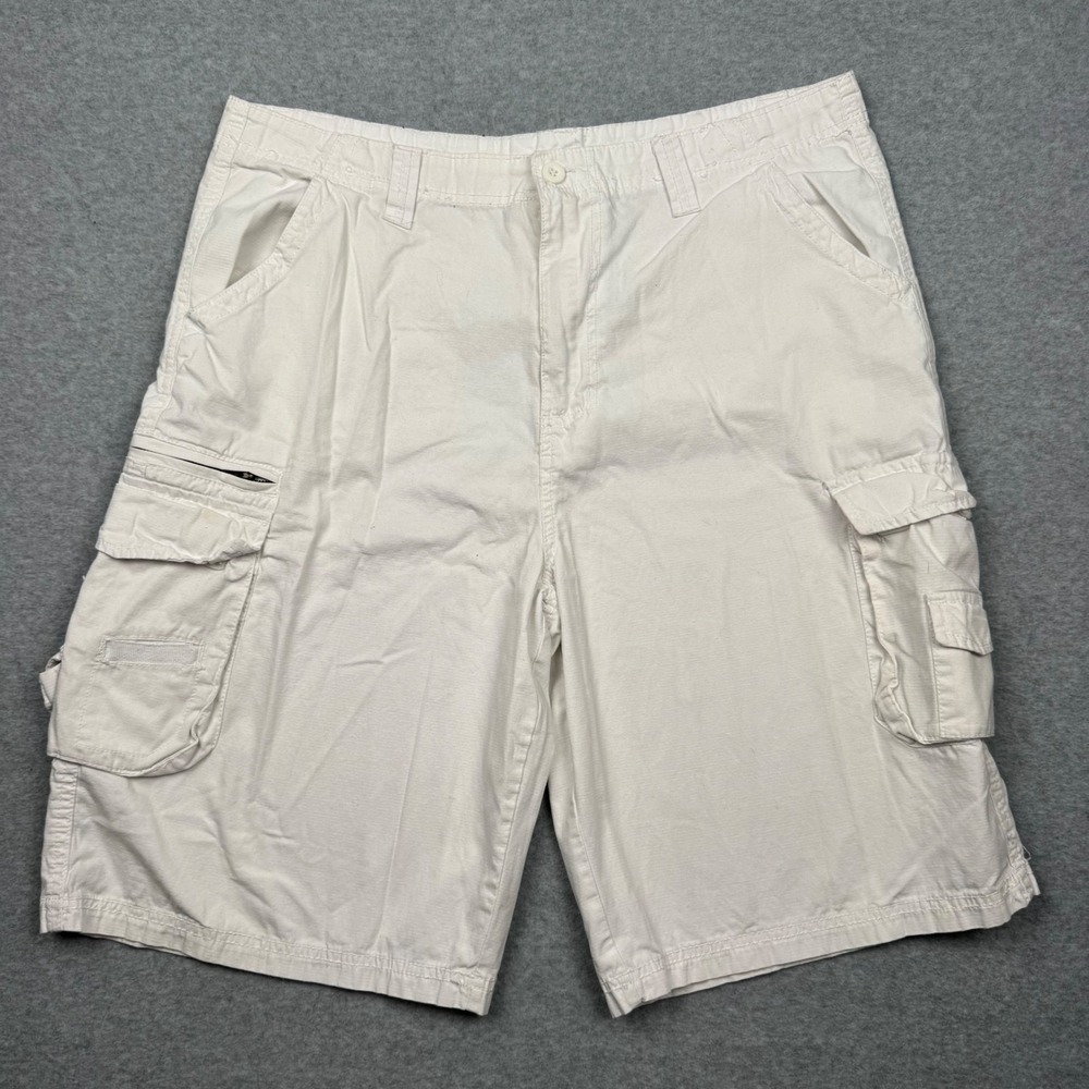 Airwalk Mens Cargo Shorts Size 36 White Multi Pocket Utility Outdoor Gorpcore
